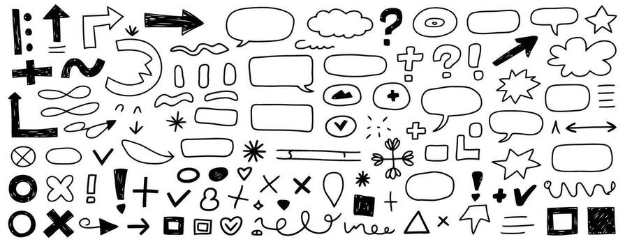 Hand Drawn Doodle Elements Set With Arrows Speech Bubbles And Symbols sketch drawing vector