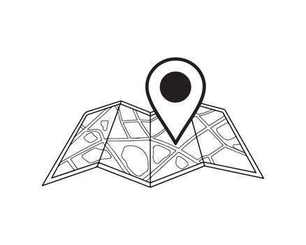 Outline icon of a map with a location pin use vector