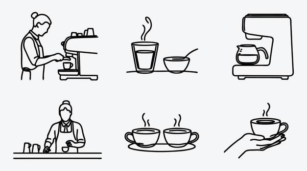 Coffee Shop Line Art Illustrations for Menu and Design Projects vector