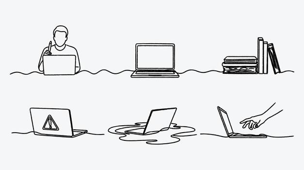 concepto ilustración de tecnología cuestiones y soluciones en soltero línea dibujo vector