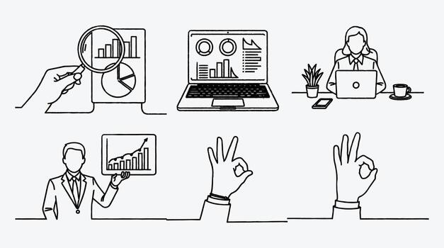 negocio analítica y datos visualización concepto con línea Arte ilustraciones vector