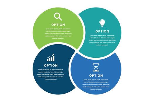 4 Option Circular Infographic with Icons, Decision Matrix Template vector