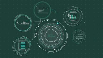 Animated display with HUD and infographic elements for digital data analysis video