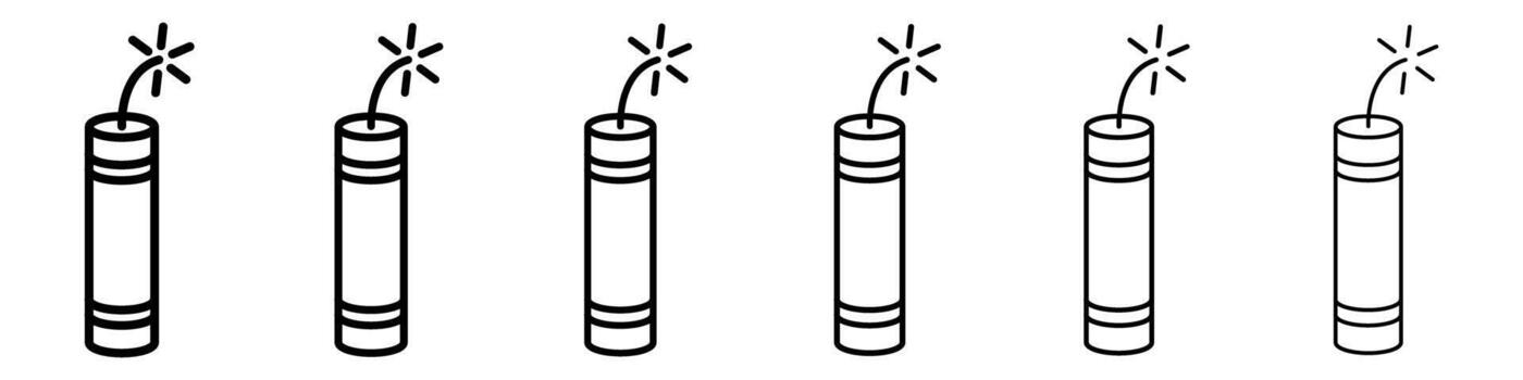 Dynamite Icon Set - Minimal Line Style Explosive Symbols, Danger and Detonation Symbol. vector