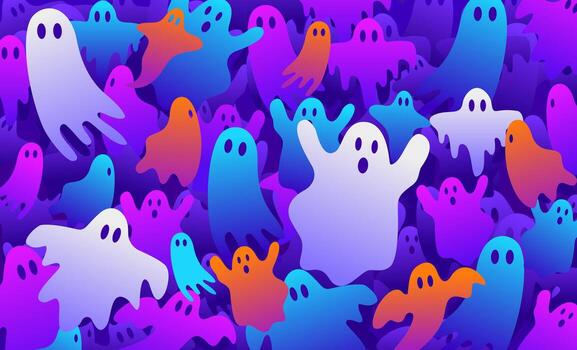 Colourful Gradient flying ghost abstract background. Halloween illustration design. vector