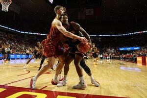 Iowa State Cyclones forward Dominykas Pleta (21) defends Grambling State Tigers forward Roderick Coffee III (1) during the second half at James H. Hilton Coliseum. editorial_image
