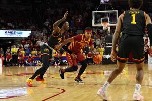 Iowa State Cyclones guard Tamin Lipsey (3) drives past Grambling State Tigers guard Derrius Ward (0) during the first half at James H. Hilton Coliseum. editorial_image
