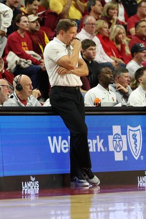 Iowa State Cyclones head coach T.J. Otzelberger watches his team play the Grambling State Tigers during the first half at James H. Hilton Coliseum. editorial_image