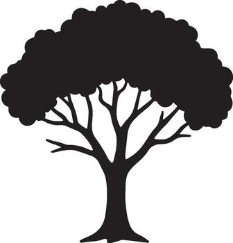 Black silhouette of a deciduous tree with a full canopy and visible branches white background vector