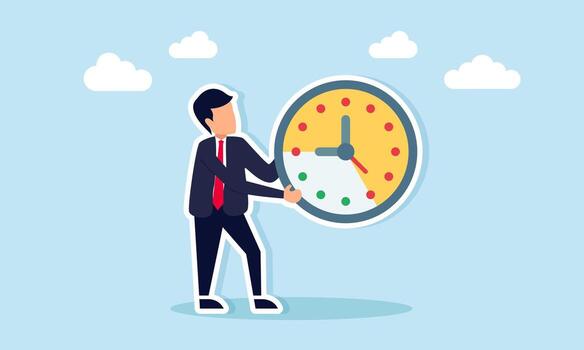 empresario participación reloj con uso indicador ilustración de supervisión negocio proyecto hora calendario y fecha límite vector