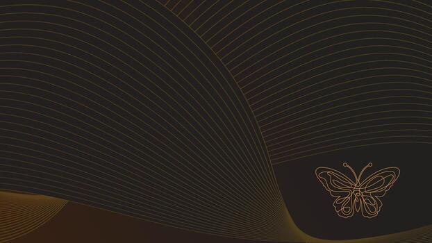 Minimalist Golden Line Art Butterfly with Flowing Abstract Wave Lines on Dark Gradient Background for Elegant Banner, Wallpaper, and Modern Digital Art Composition vector