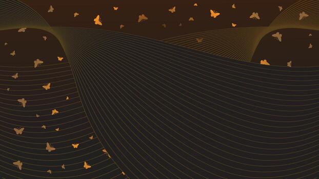 Luxury Gold Line Art Butterfly Pattern on Dark Brown Gradient with Elegant Wave Flow for Modern Abstract Background and Wallpaper Design vector