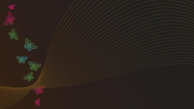 Neon Gradient Line Art Butterflies with Flowing Wave Lines on Dark Background for Futuristic Banner, Wallpaper, and Digital Art Composition vector