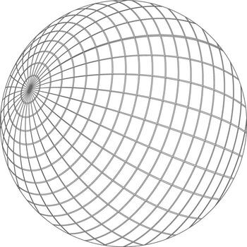 Abstract wireframe sphere with grid pattern and radial lines on white background vector
