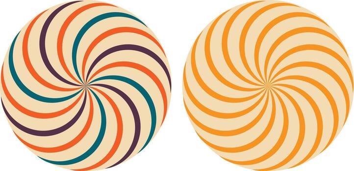 Two swirling circular patterns with orange and teal stripes on a white background vector