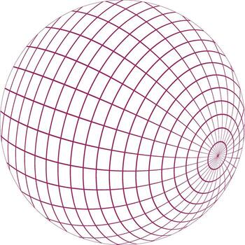 Abstract 3d sphere with a grid of lines and circles on a white background vector
