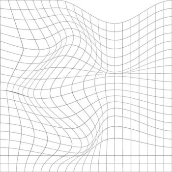 Abstract distorted grid pattern with warped lines creating a sense of depth and movement on a white background vector