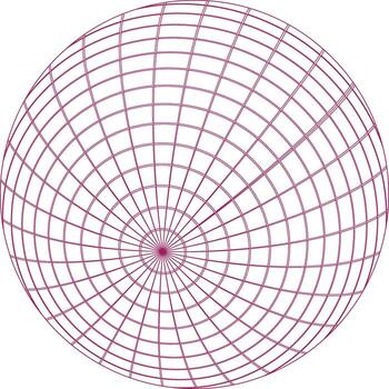 Abstract spherical grid pattern with radiating lines and concentric circles on a white background vector