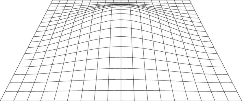 Abstract 3d grid surface with a central convex bulge and perspective distortion vector