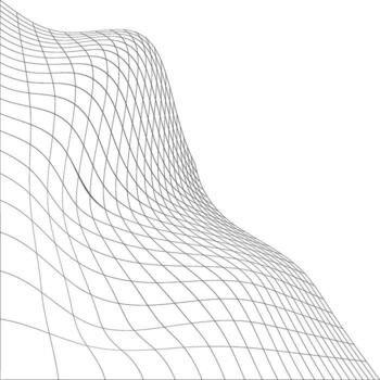 Abstract wireframe mesh surface with flowing curves and undulating topography on a white background vector