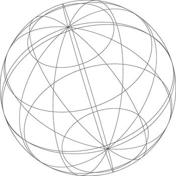 Abstract geometric wireframe sphere with intersecting lines and nodes on a white background representing technology and connection vector