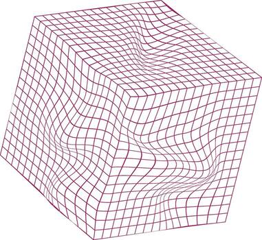 Abstract 3d geometric cube with a distorted grid pattern creating a warped or fluid visual effect vector