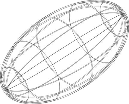 Wireframe ellipsoid shape with intersecting circles and lines on white background vector