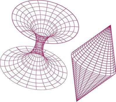 Abstract 3d mathematical visualization of a wormhole and a curved surface with a grid overlay vector