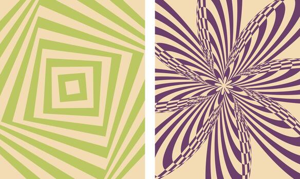 Two abstract geometric optical illusions with repeating patterns and swirling designs vector