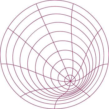 Close up of a smith chart with red and grey grid lines showing impedance and reflection coefficient vector