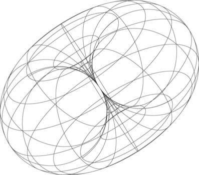 Abstract 3d wireframe torus knot with intersecting curves and geometric complexity vector