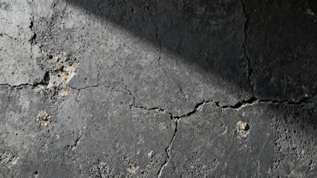 Cracked concrete texture with diagonal shadow and rough surface. photo