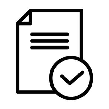 document featuring filled text lines and a checkmark inside a circle outline icon design good for web or mobile app vector
