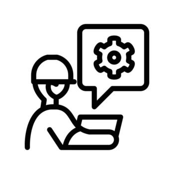 ingeniero con ordenador portátil y engranaje dentro de charla burbuja contorno icono diseño bueno para web o móvil aplicación vector