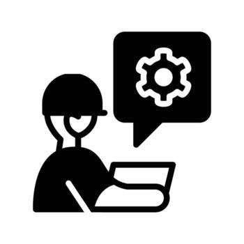 engineer with laptop and gear inside of chat bubble solid icon design good for web or mobile app vector