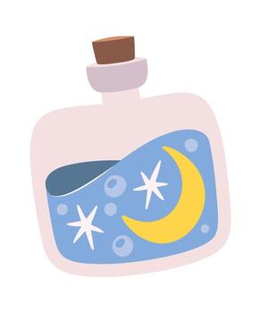 magia elixir botella con creciente vector