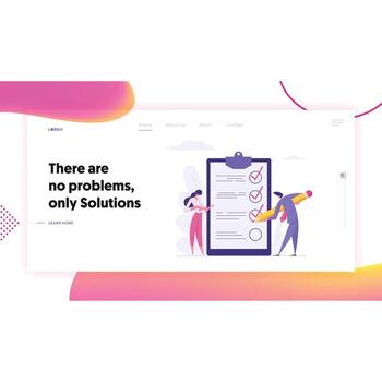 Project Management Business Concept with People Characters Fill in Check Boxes with Giant Pencil. Checklist Banner with Man and Woman for Website, Web Page. Flat Illustration vector