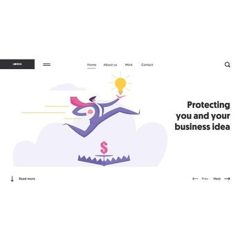 Personal Growth Business Concept with Businessman Character Jumping with Idea Lightbulb Over Trap. Career Aspirations Banner with Ambitious Man for Website, Web Page. Flat Illustration vector