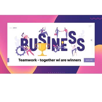 Successful Business Teamwork Concept Landing Page. Business People Characters with Prize, Gear and Idea Bulb. Partnership Collaboration for Website, Web Page Template. Flat Cartoon Illustration vector