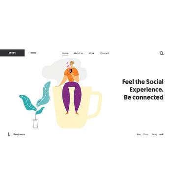 Social Media Network Concept Landing Page Template. Male Character Chatting Using Smartphone. Man Sending Message with Mobile Phone for Website, Web Page, Banner. illustration vector