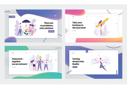 financiero crecimiento, negocio éxito concepto aterrizaje página colocar. personas caracteres con flecha, dinero árbol, virtual realidad y creativo cooperación trabajo en equipo para sitio web, web página. plano ilustración vector