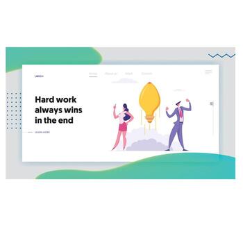 Business Success Start Up Concept for Landing Page with Business People Characters and Idea Lightbulb, Showing Creativity. Innovative and Coaching for Website, Web Page. Flat Illustration vector
