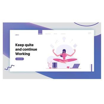 Multitasking Efficient Business Concept with Businesswoman Character and Several Actions Above Head Doing Meditation. Landing Page with Productive Woman for Website, Web Page. Flat Illustration vector