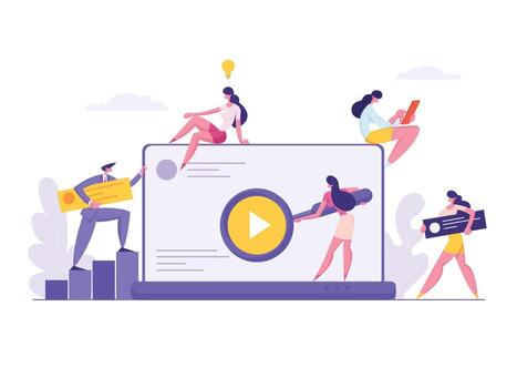 Web Software Development Concept. Developer Characters Build Website with Social Media Content. Man and Woman Programmer Coding. flat cartoon illustration vector