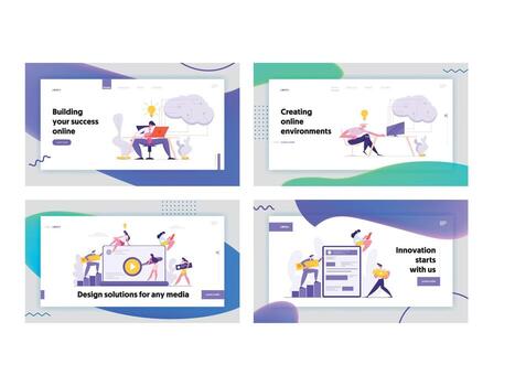 Web Development Programming and Coding Concept Banner. Developers Character Working on Software Landing Page Website Interface. flat cartoon illustration vector