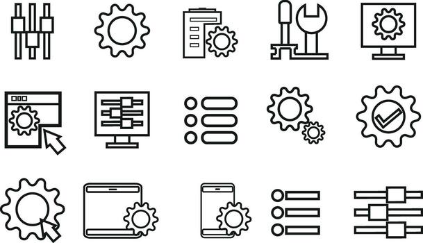 Settings and Configuration Icons Set, Gear, Controls, Adjustments vector