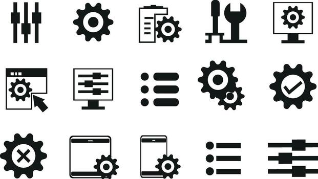 Settings and Configuration Icons Set, Gear, Controls vector