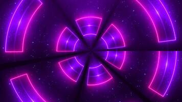 Dynamic neon tunnel with rotating arc patterns video