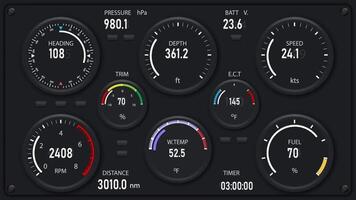 Marine Control Interface. A modern digital dashboard for ship and yacht navigation with real-time data display. video