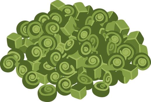 plano estilo resumen caramelo pila ilustración con espirales y cubo elemento vector